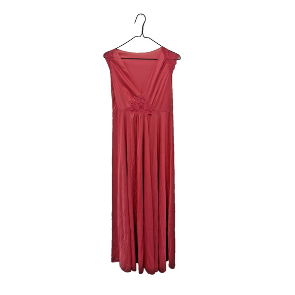 Van Raalte Vintage Lingerie Womens Medium Pink Lace Trim Maxi Nightgown Silk - Picture 1 of 7
